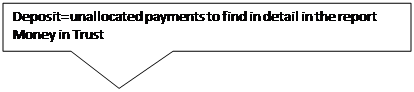 Rechteckige Legende: Deposit= unallocated payments to find in detail in the report Money in Trust

