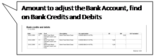 Rechteckige Legende: Amount to adjust the Bank Account, find on Bank Credits and Debits
 
